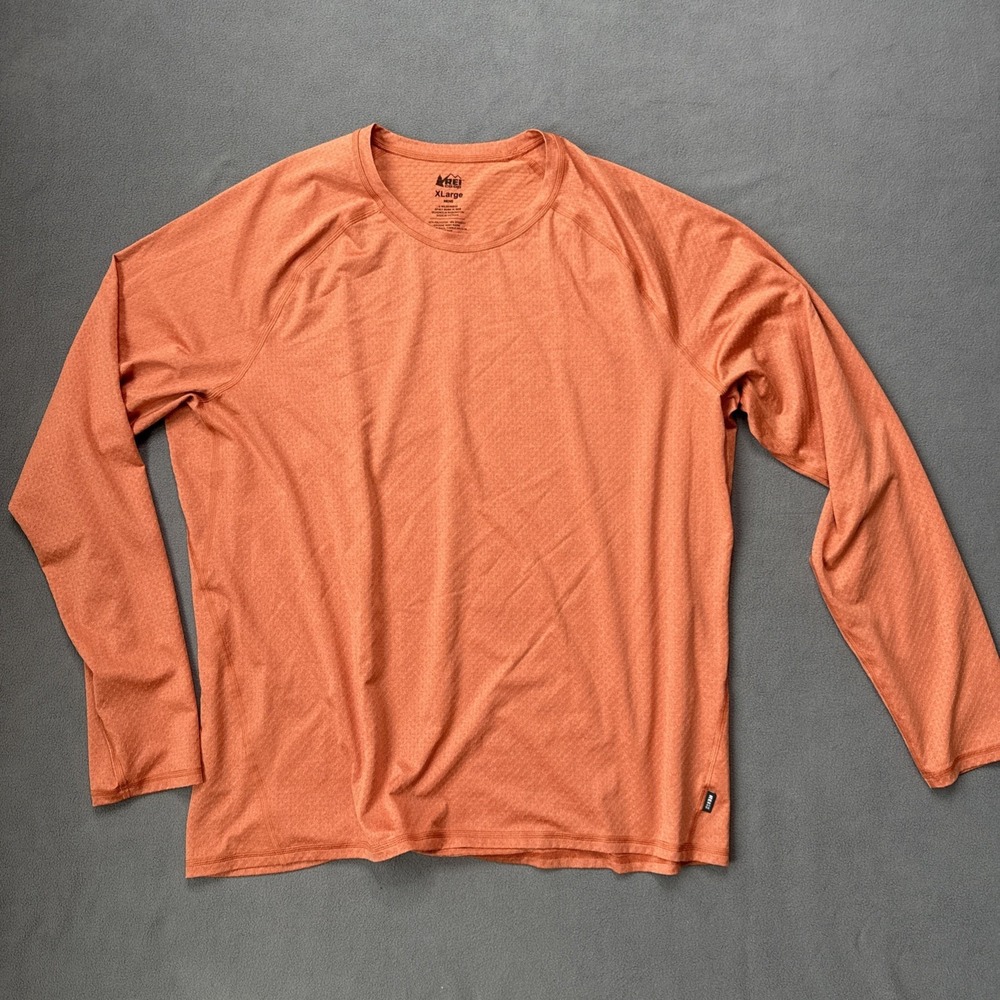 REI Coop Base Layer Top Mens XL Orange Lightweight‎ Long Sleeve Crew Neck UPF